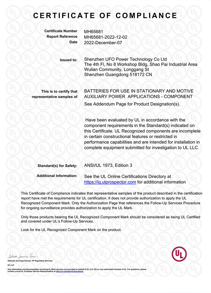 UL Certificate of Compliance