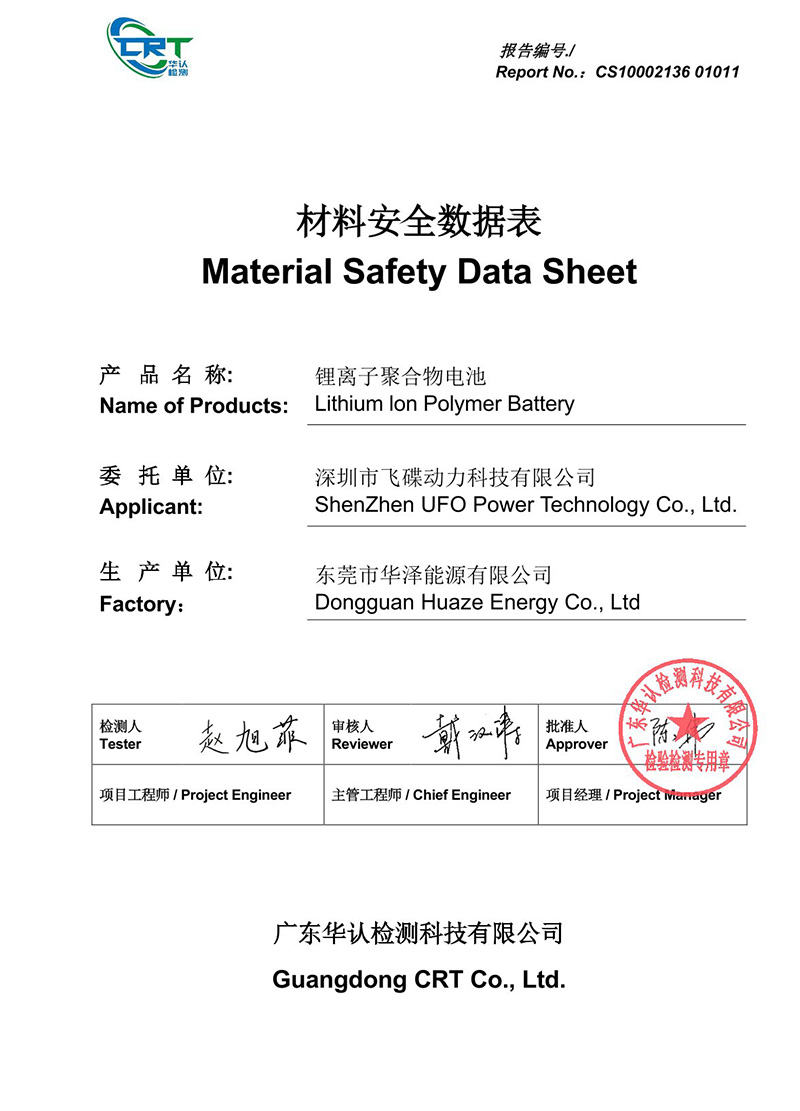 Lithium Ion Polymer Battery MSDS